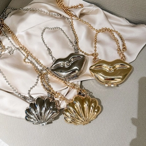 Mini Lip Shell Shape Metal Crossbody Bag Zinc Alloy Trendy Chain Strap Evening Handbag For Women