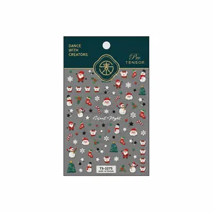 3D embossed Christmas nail stickers featuring Santa, snowflakes, and stars on white background