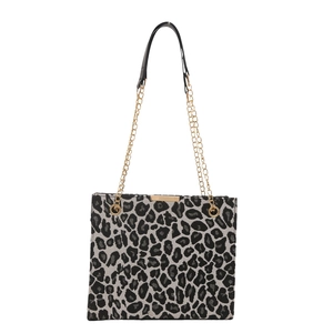 Sac fourre-tout à imprimé léopard avec chaîne dorée et motif animalier noir et gris