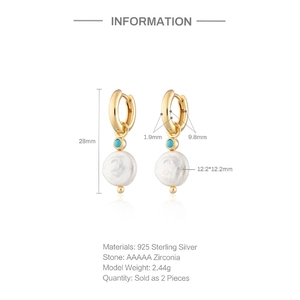 Detail showing 925 sterling silver pearl earrings with size dimensions and AAAAA zirconia