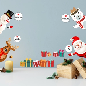 Stickers Muraux Noël Dessin Animé Père Noël Renne Bonhomme De Neige Ours Polaire PVC Imperméable Décoration Fenêtre