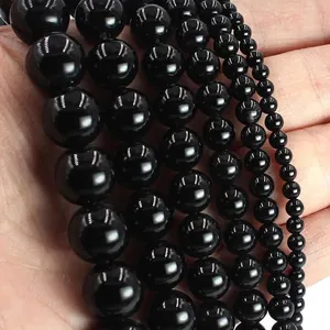 Various sizes of natural black agate round loose beads from 6mm to 14mm for DIY jewelry