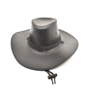 Western faux leather cowboy hat with braided decorative bands and metal air vents
