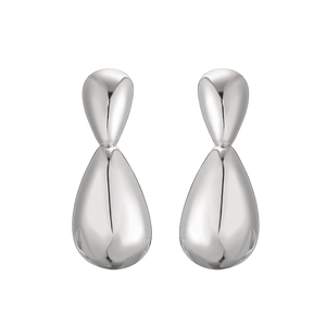 Polished silver geometric teardrop earrings with a sleek mirror finish and minimalist design