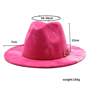 Détails des dimensions du chapeau en laine tie-dye rose avec ceinture décorative