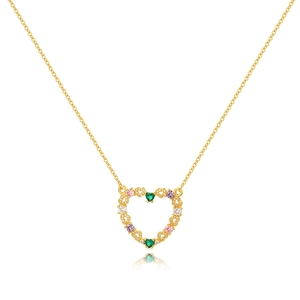 Heart Pendant Necklace Hollow Design 18K Gold Plated Copper Micro Pave Colorful Zirconia Elegant Fashion Jewelry For Women