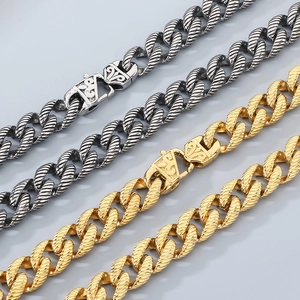 Vintage stainless steel twist chain necklace and bracelet set with engraved clasp
