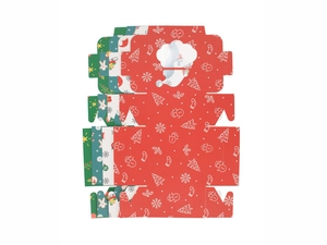 Detail of Christmas cupcake box featuring festive patterns and window cutouts