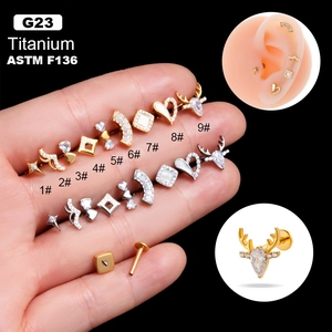 Heart Shaped G23 Titanium Labret Stud Internal Thread Ear Bone Nail Piercing Jewelry With Zircon Stylish