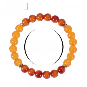 8mm Citrine and Red Agate Beaded Bracelet for Wealth and Success, 6.6-8.5 inch length