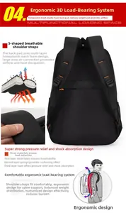 Ergonomic breathable S-shaped shoulder straps and honeycomb foam padding on the backpack