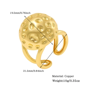 Detailed size and weight specs for a gold hammered copper ring with a textured finish