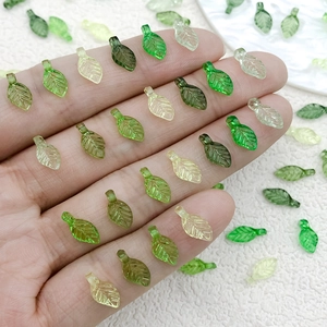 Mini acrylic green leaf beads for DIY earring making and jewelry accessories on hand