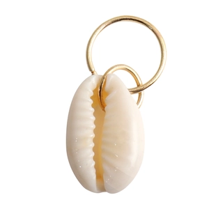 Detail of white natural shell pendant with golden rings for DIY hair jewelry accessories