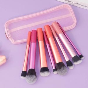 Pinceaux De Maquillage Professionnels Fibre Synthétique Tube Aluminium Sac En Filet Outil De Beauté Voyage Portable