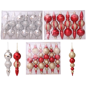 Assorted Christmas tree finial ornaments in red and silver with glitter and matte finishes