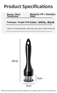 Detail view of the 19cm stainless steel meat tenderizer tool with size dimensions