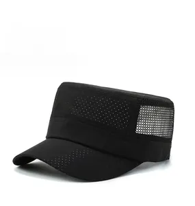 Detailansicht der schwarzen Outdoor-Angelmütze mit atmungsaktivem Mesh und Lasercut
