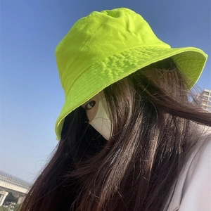 Neon green sun bucket hat for women with wide brim for street style UV protection