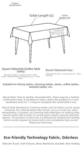Waterproof cream white faux leather tablecloth size guide and measurement chart