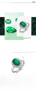 Macro detail of oval lab emerald ring with halo diamonds on S925 silver band