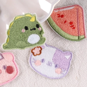 Assorted cute cartoon animal and fruit embroidered adhesive patches for clothing decor