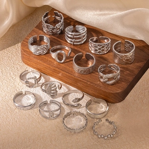 15-teiliges Vintage-Ring-Set aus silbernem Titanstahl mit verstellbarem offenem Design