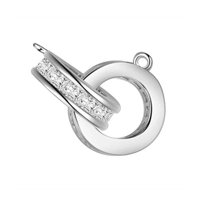 Elegant silver interlocking double ring pendant with sparkling zircon stone inlay
