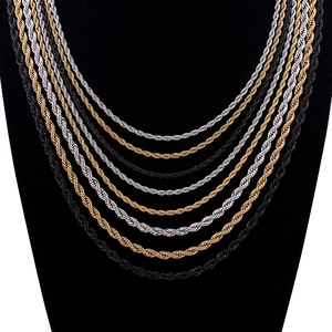 Rope Chain Necklace 316L Stainless Steel 18K Gold Plated Twisted Link Hip Hop Style Men Women Unisex