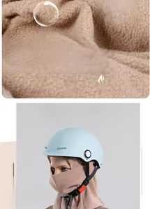 Detail of thickened fleece lining and pink winter face mask with helmet for cycling