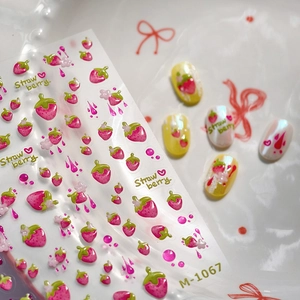 3D Embossed Strawberry Nail Art Stickers Cute Cartoon Japanese Jelly Resin Manicure Decals For Kids And Women