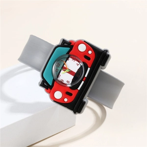 Kids slap watch with red racing car design and gray silicone strap for boys and girls