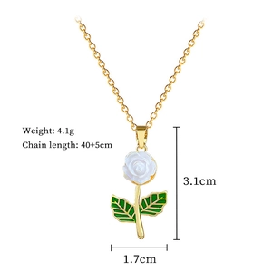 Detailed view of white rose necklace dimensions 3.1x1.7cm and weight 4.1g