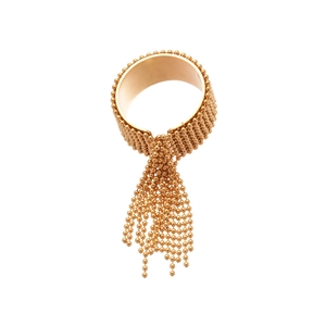 Chic golden stainless steel beaded open ring featuring elegant dangling fringe tassels