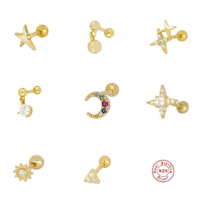 Star Moon Cartilage Piercing Stud Earrings With 925 Sterling Silver Earring Post And Zirconia Screw Back Minimalist Jewelry