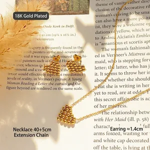 18K gold plated beaded heart necklace and stud earrings set with vintage aesthetic