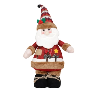 Poupée de Père Noël en peluche avec pull en tricot rouge et chapeau rayé décoratif