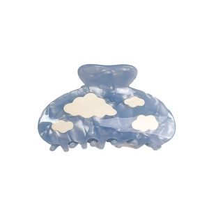 Blue acetate hair claw clip with white cloud pattern for women hair accessories