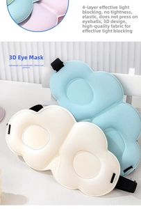 Detailed 3D ergonomic design of light-blocking sleep masks in light blue and cream colors