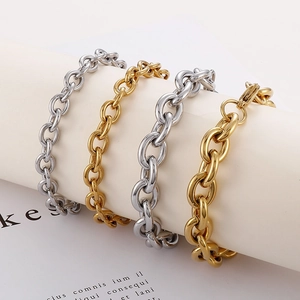 Polished 8mm stainless steel link bracelets in gold and silver with elegant OT clasp