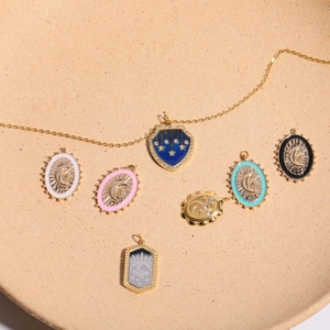 Bohemian gold plated zodiac tarot pendants featuring sun moon and star motifs