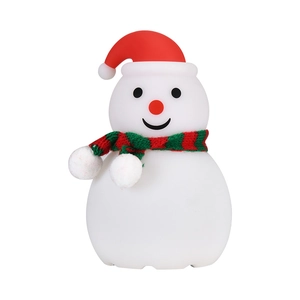 Silicone snowman night light with Christmas hat and Bluetooth speaker on white background