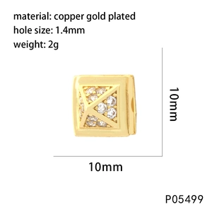 Golden square jewelry bead with cubic zirconia stones and 10mm dimensions