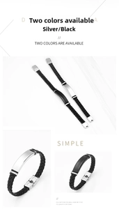 Detail of woven leather bracelets with polished stainless steel magnetic clasps