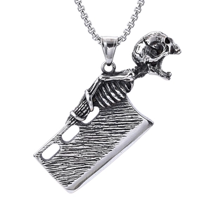 Collier Pendentif Crâne Acier Inoxydable Couteau De Cuisine Gothique Punk Hip Hop Bijoux Pour Hommes