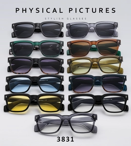 Detailed array of vintage square sunglasses in eleven assorted frame and lens colors
