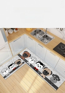 L-shaped kitchen mat set with cartoon dogs and anti-slip texture in modern decor