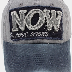 Vintage gewaschene Denim Baseballkappe mit NOW Applikation und LOVE STORY Stickerei