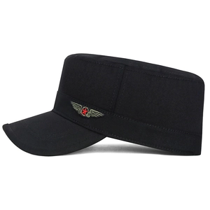 Casquette militaire noire pour homme en coton avec broderie étoile rouge sur fond blanc