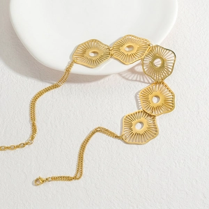 Golden irregular hollow geometric sunflower necklace made of premium titanium steel
